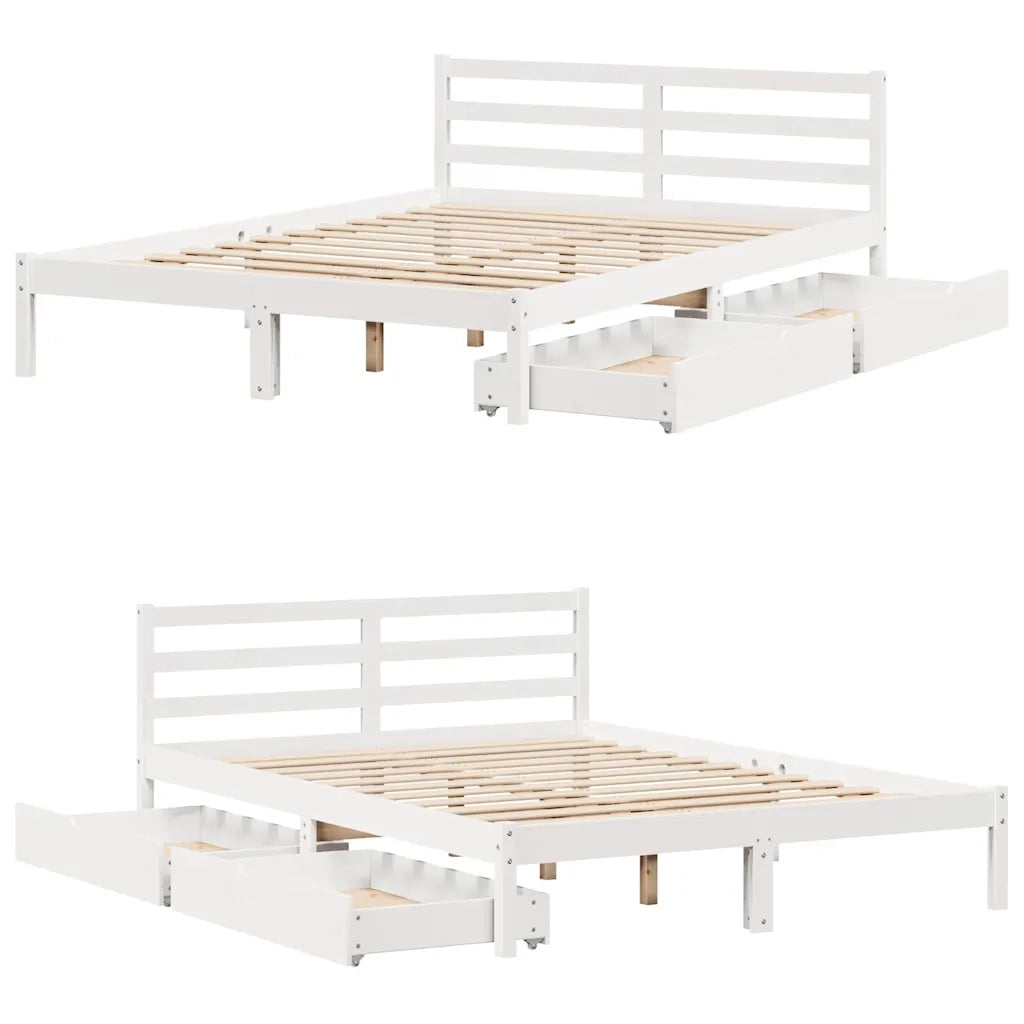 Letto senza Materasso-Struttura Letto Bianco 140x190 cm Legno Massello di Pino 650368