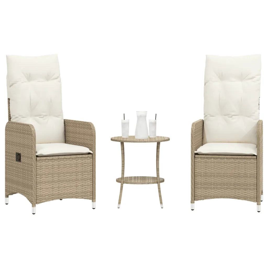 Sedie da Giardino Reclinabili 2 pz | Sedie da Esterno con Tavolino Polyrattan Beige