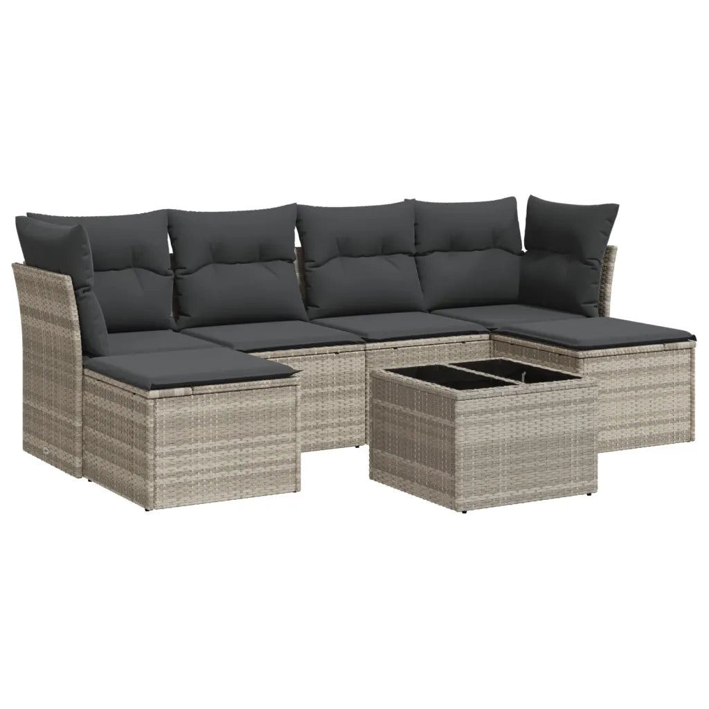 Set Divani da Giardino 7pz con Cuscini Grigio Chiaro Polyrattan