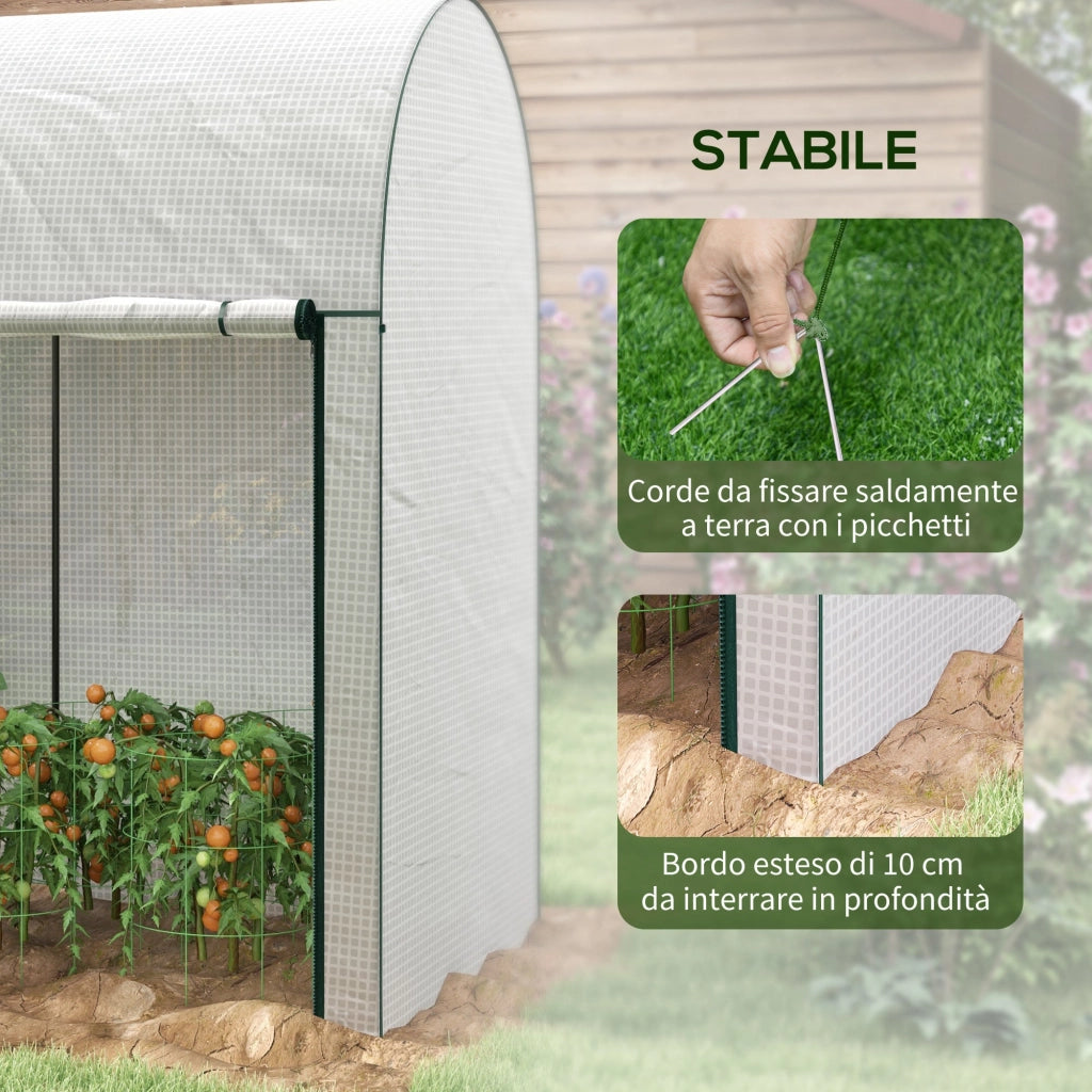 Serra da Giardino 2 m² 200x100x178 cm 2 Porte Avvolgibili Copertura in PE Bianco