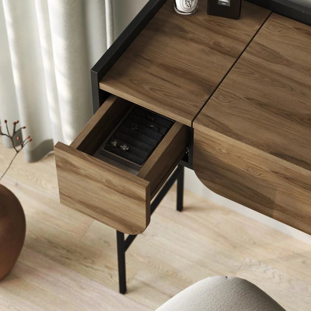 Toeletta Trucco Rovere Moderna Mobile Salvaspazio con Cassetti e Specchio