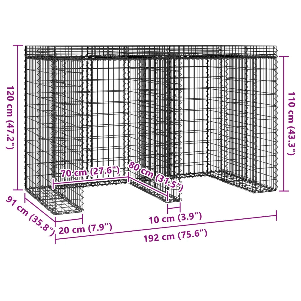 Parete Gabbioni Bidone Spazzatura 192x91x120 cm Ferro Zincato 151336