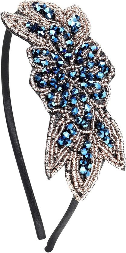 Benda capelluta per donne - benda capelluta stile anni 20, accessorio costume Gatsby, Flapper vintage, blu.