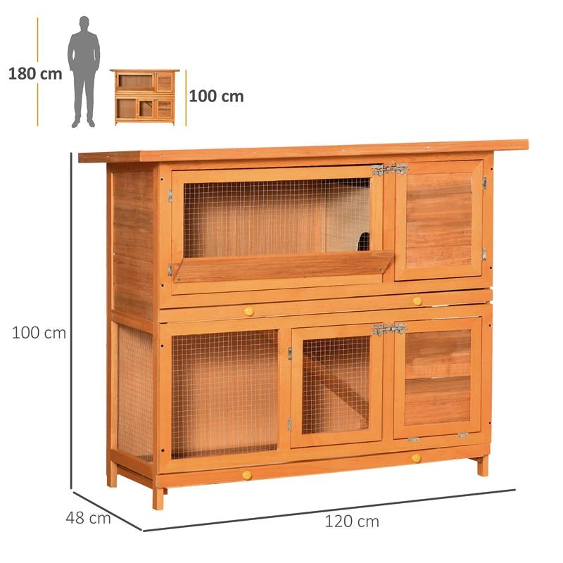 CONIGLIERA DA ESTERNO IN LEGNO CON CASETTA E RECINTO A 2 PIANI 122X48X100 CM