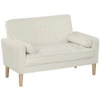 Divano a 2 posti, Divano a due posti con gambe in legno di gomma, Divano imbottito per soggiorno, camera da letto, Bianco crema