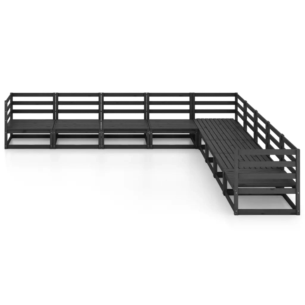 Set Divani da Giardino 9 pz Nero in Legno Massello di Pino 3075848