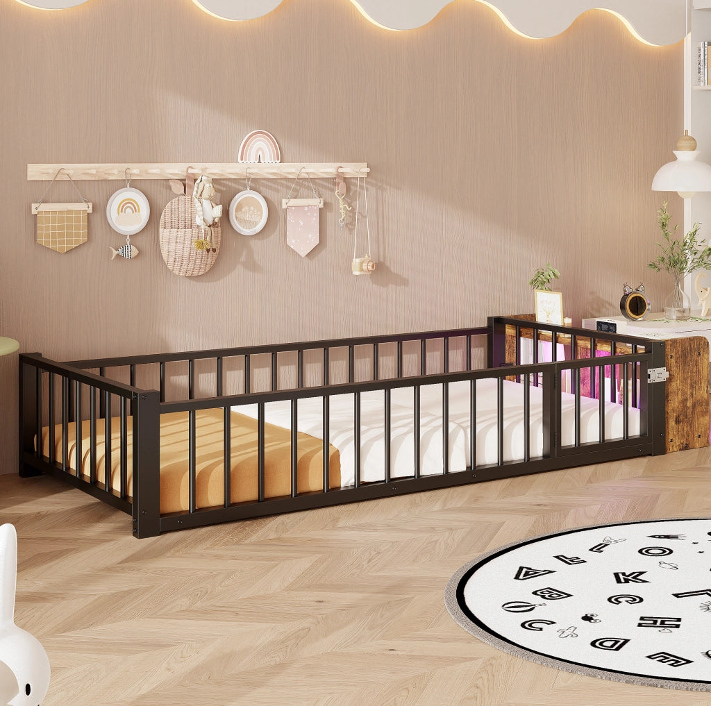 Letto per bambini 90x200 cm in metallo con barriera di sicurezza e LED
