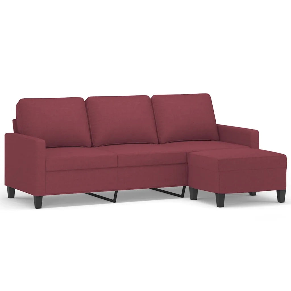 Divano a 3 Posti con Poggiapiedi-Sofa 3 Posti con Poggiapiedi Rosso Vino 180 cm in Tessuto 125239