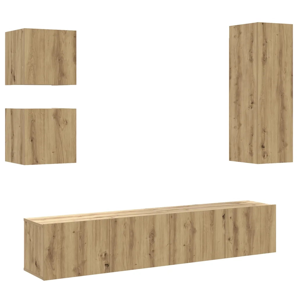 Set Mobile TV 5 pz Montato a Parete Rovere in Legno Multistrato 3328998
