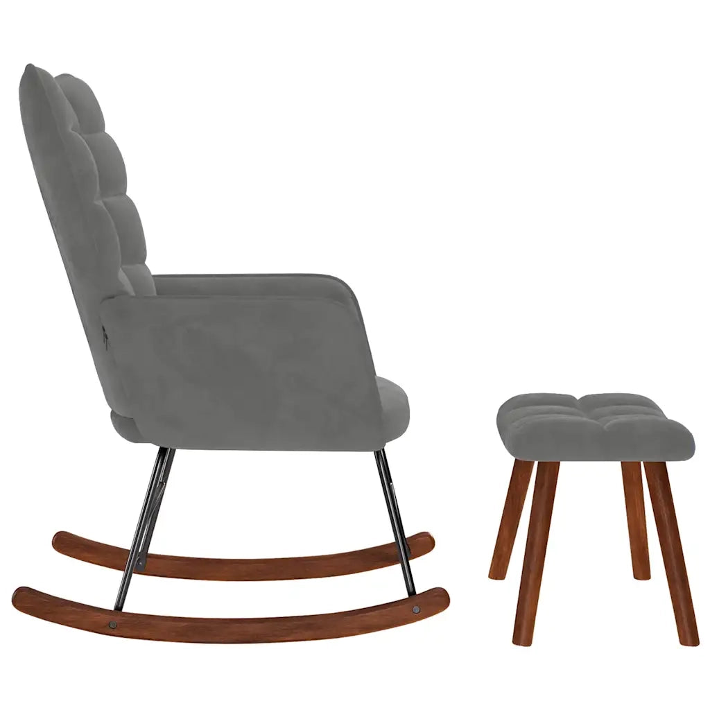 Sedia a dondolo con sgabello in velluto grigio scuro CFW9423281