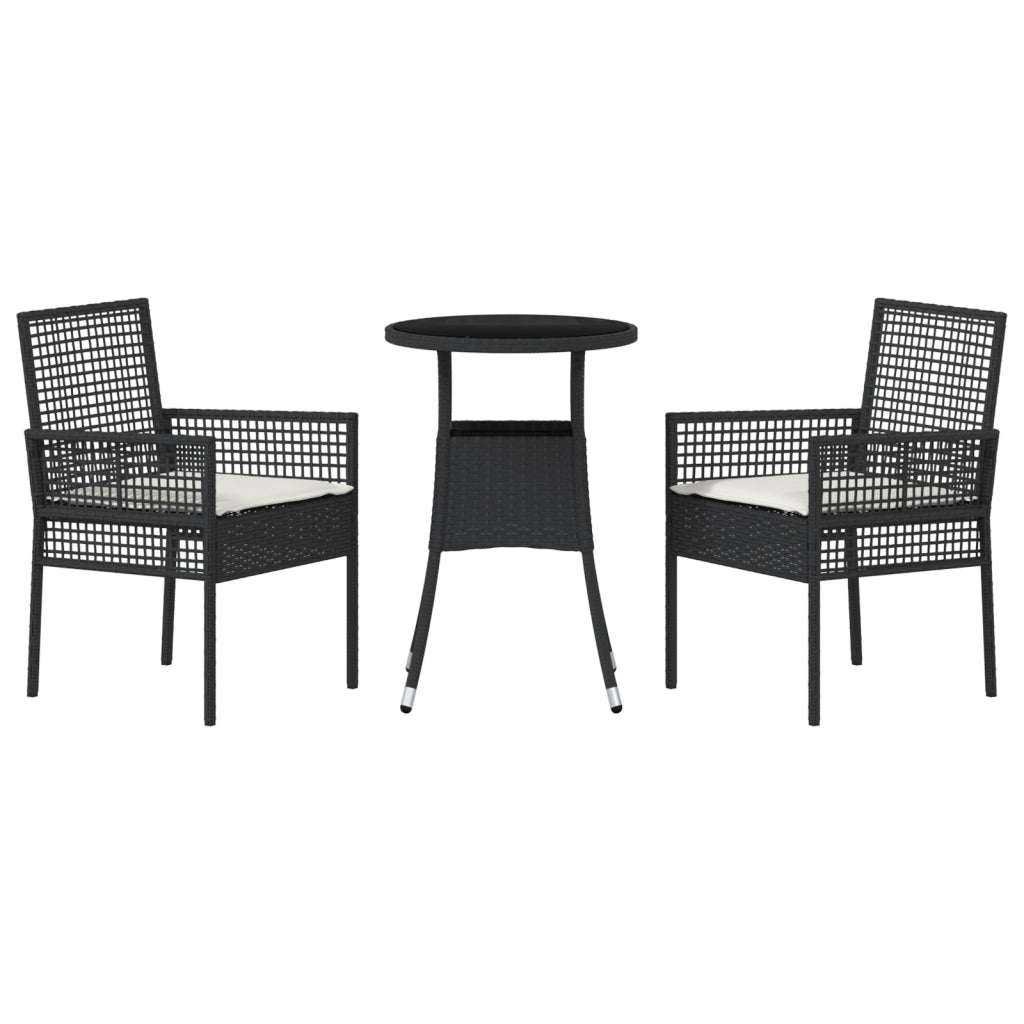 Set Pranzo Giardino 3 Pezzi Nero Polyrattan