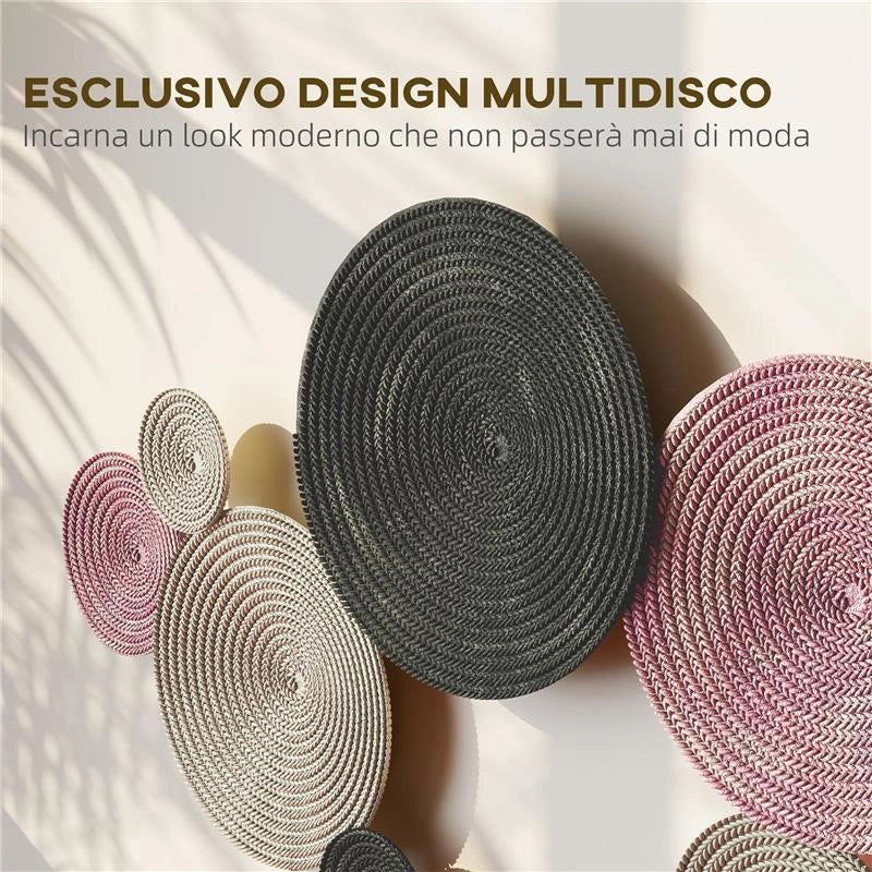 WALL ART A 8 DISCHI 3D IN METALLO, 110X7X58 CM, COLOR BRONZO, ARANCIONE E GIALLO