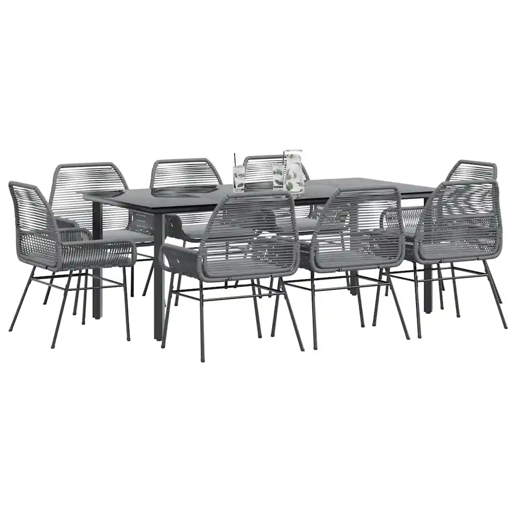 Set da Pranzo da Giardino 9 pz con Cuscini Polyrattan Vetro