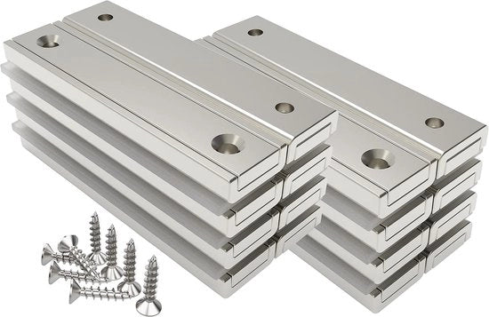 Magnetici rettangolari - forte tenuta - 16 pezzi - acciaio - 60 x 13,5 x 5 mm