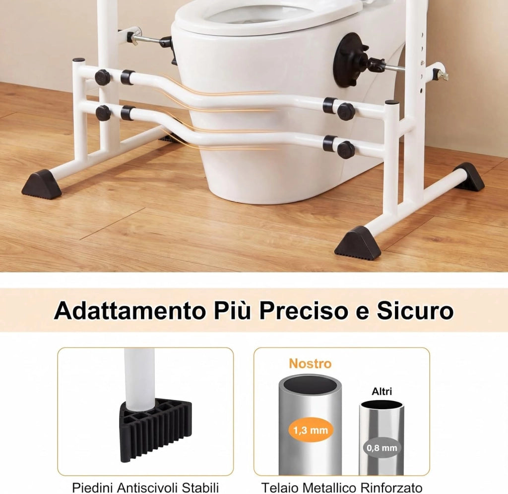 Ringhiera di Sicurezza per WC portata 136 kg, Barra Bagno Altezza e Larghezza Regolabili con Corrimano, Maniglione, Sedile Bagno Antiscivolo per Maggior Parte di WC per Anziani, Donne Incinte