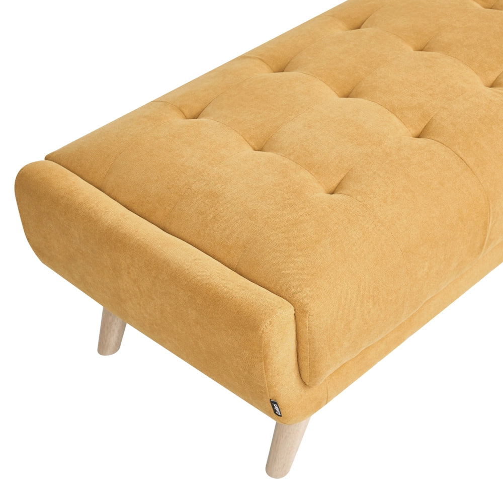 Pouf rettangolare in tessuto color senape, stile retrò, per soggiorno, con gambe in legno