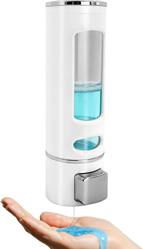 Dispensatore di sapone a muro - Bianco - 1 pacchetto - Riscaldabile - Pompa di sapone appesa - Per doccia e bagno - Design moderno - 400ml