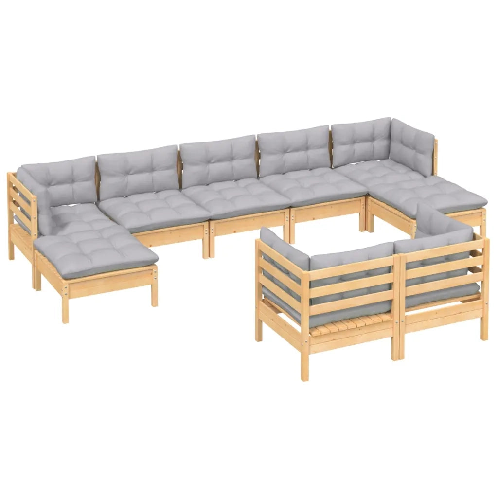 Set Divani da Giardino 9 pz con Cuscini Grigi Massello di Pinocod mxl 70035