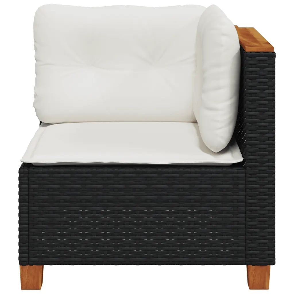 Divano Angolare da Giardino con Cuscini Nero in Polyrattan 365902