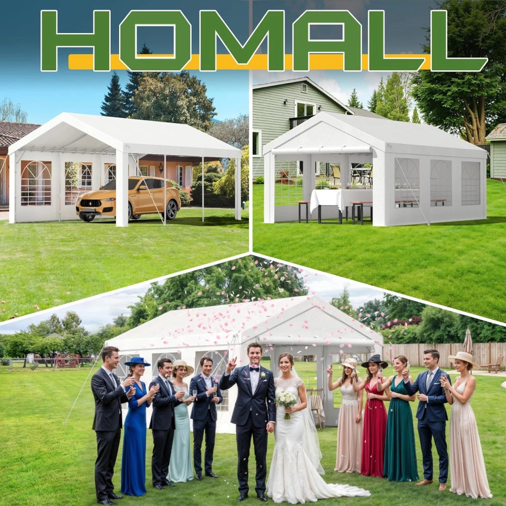 Gazebo da 4 x 6 m, resistente, con pareti laterali, impermeabile, in PE, con struttura in acciaio galvanizzato, tenda per feste, eventi, uso esterno, colore bianco