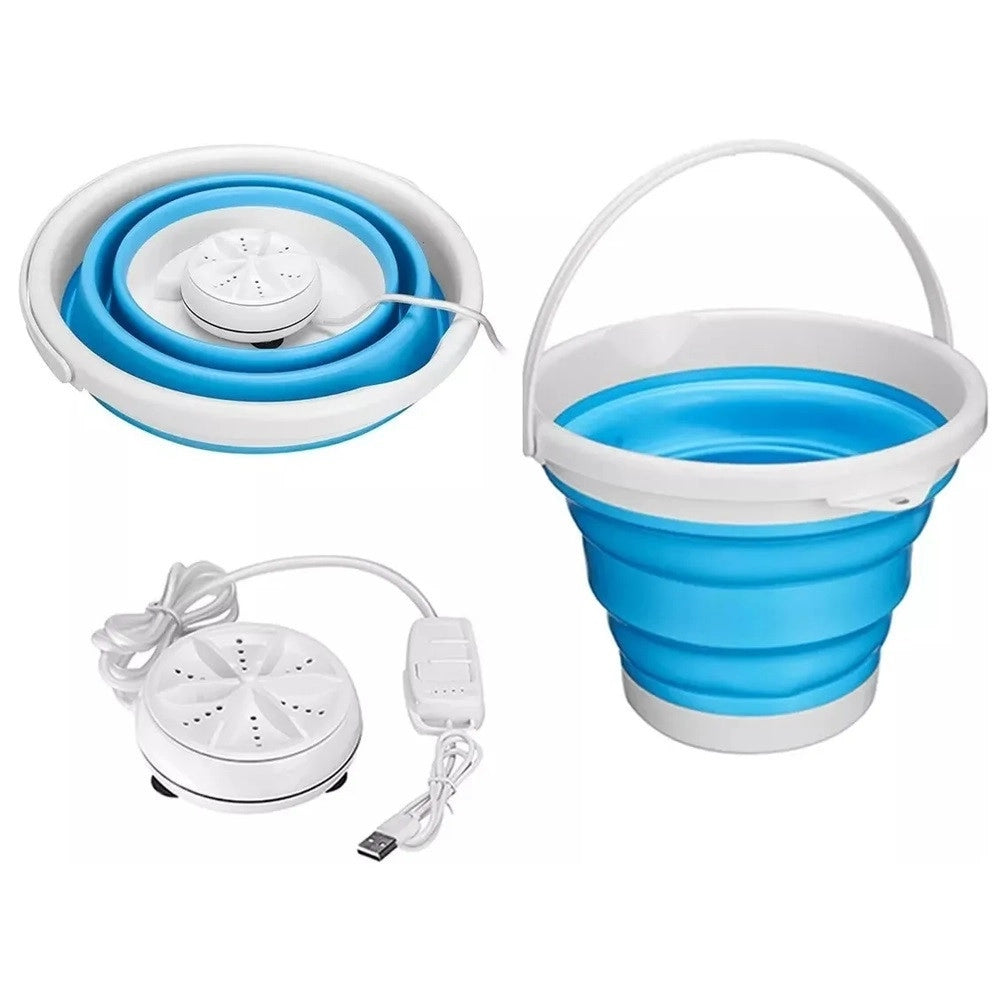 Trade Shop - Mini Lavatrice Portatile Con Secchio Pieghevole Per Vestiti Piccoli Capi Biancheria Intima -