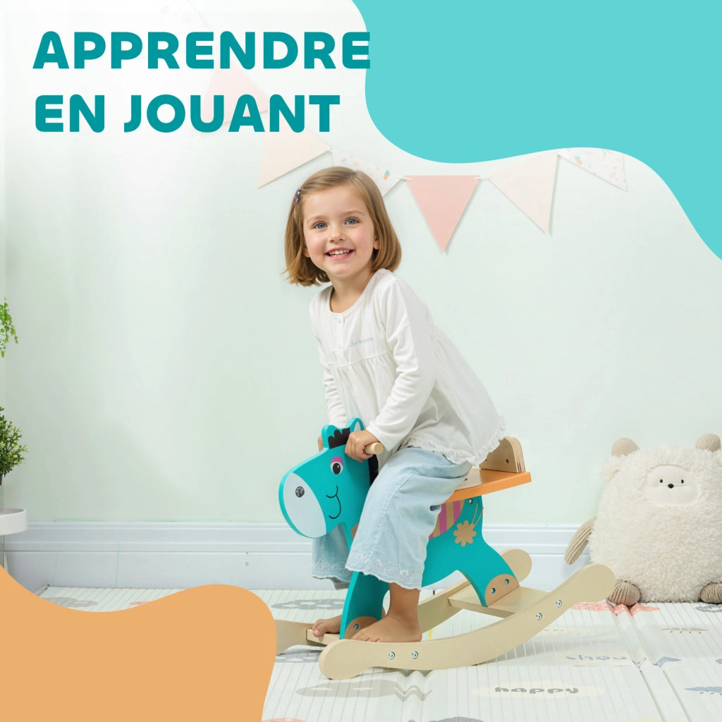 Cavallo a Dondolo in Legno per Bambini ¨C Zephmum ¨C Verde 59x27x43 cm