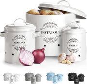 Set di contenitori di stoccaggio ventilati per patate, cipolle e aglio, set da 3, combinazione perfetta di design di moda (con o2)