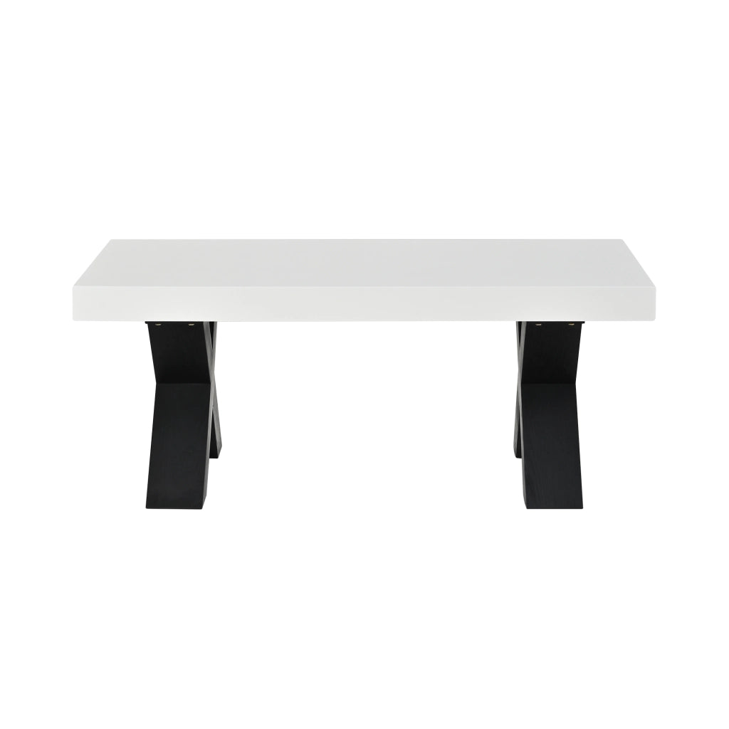 Tavolino da salotto rettangolare 100x50x40 cm, bianco lucido e nero, in MDF, design moderno con gambe X, portata 10 kg