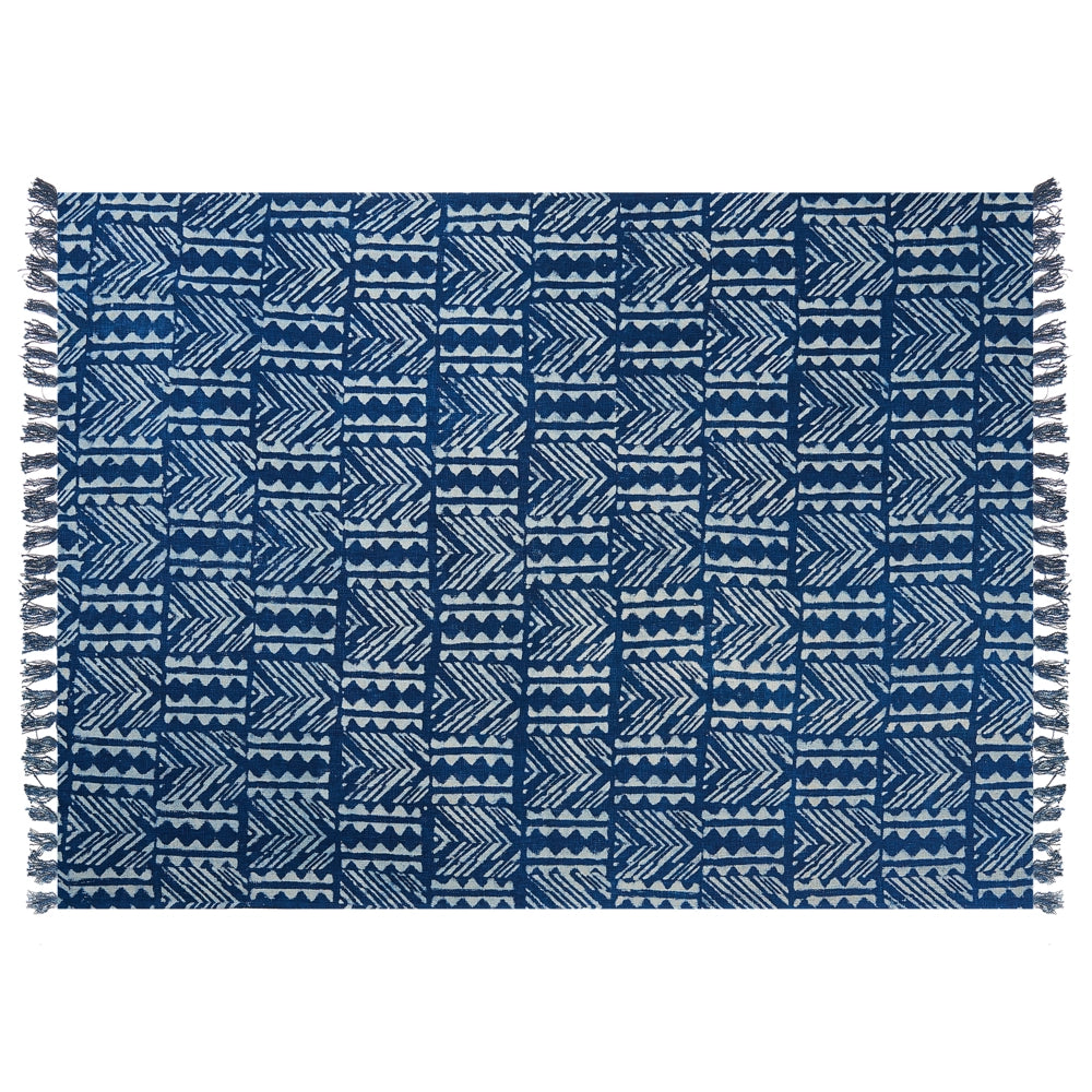 Coperta in cotone blu navy 130 x 180 cm copriletto motivo geometrico stampa africana camera da letto soggiorno