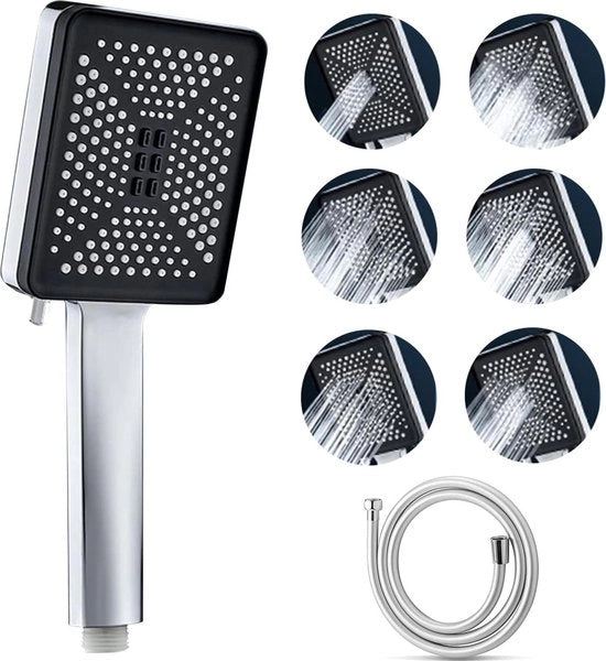 Douchekop waterbesparende 6straalsoorten con gomito 15 m grande douchekop anti-kalk sfera doppio getto economizzatore douchekop cromato (argento) - alta pressione