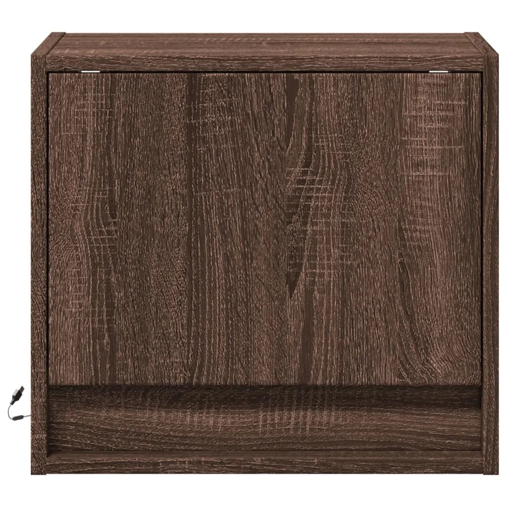 Comodini a Parete con luci LED 2 pz Rovere Marrone