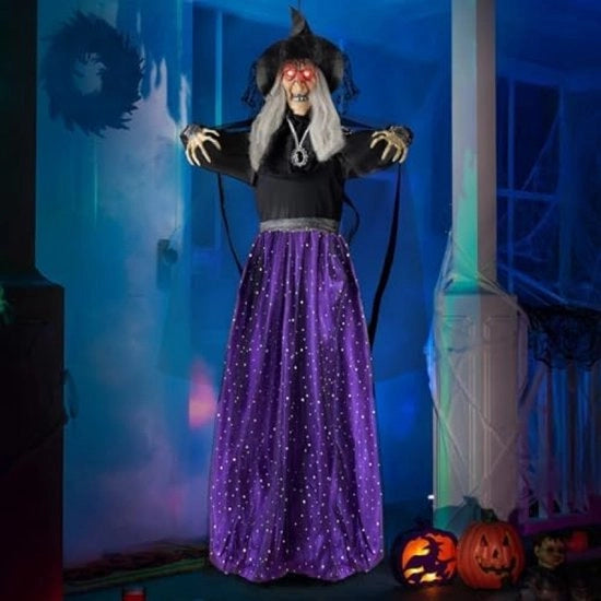 Statua di strega che parla con effetto di luce per decorazione di Halloween
