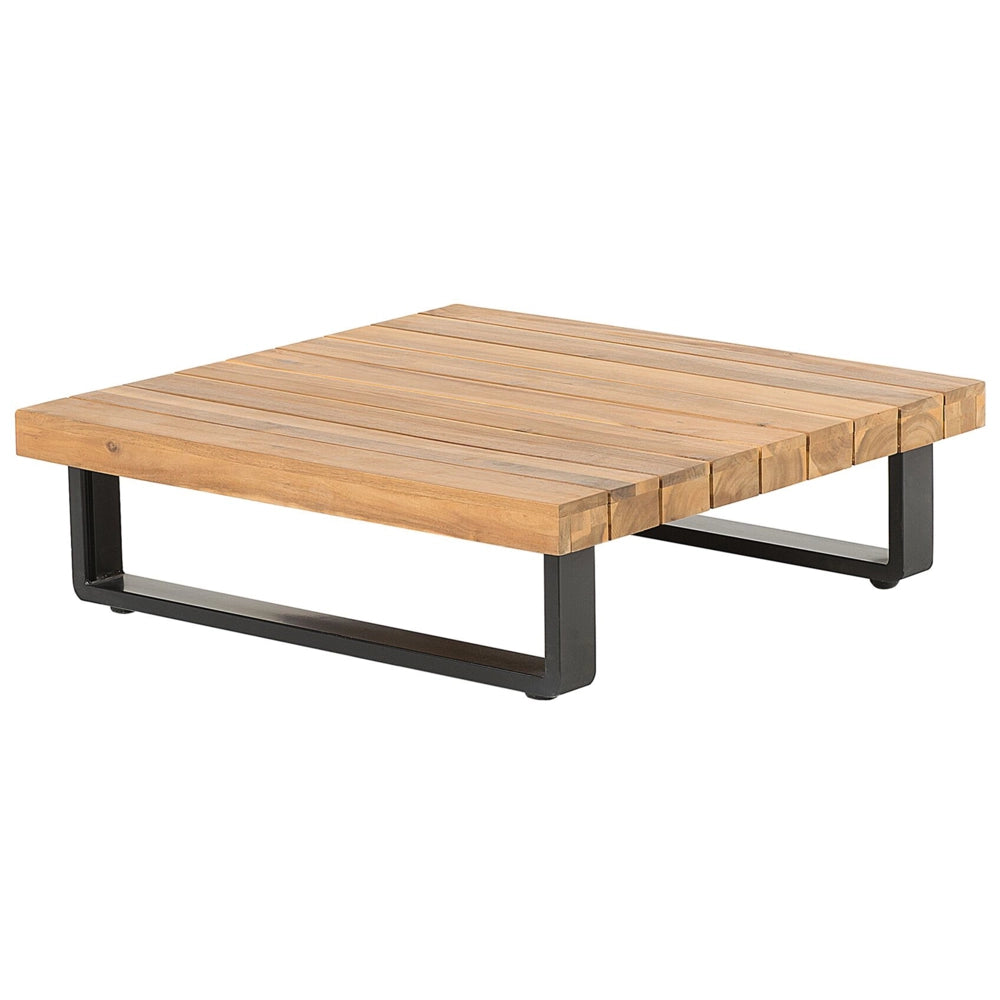Divano ad Angolo Set da Giardino Grigio e Legno Chiaro Seduta Bassa a 5 Posti con Tavolino