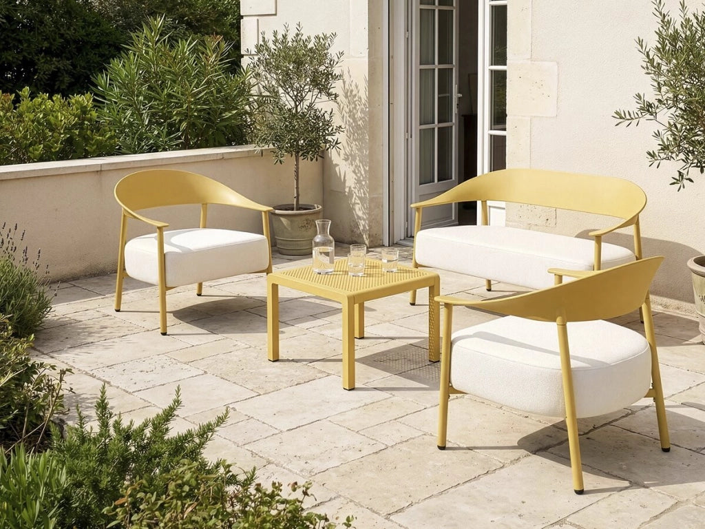 Set di mobili da giardino in metallo e plastica "Céora" - 4 posti - Giallo