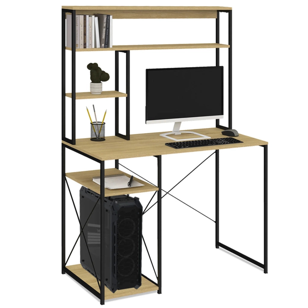 IDMarket - Scrivania di design industriale di DETROIT con ripiani portaoggetti