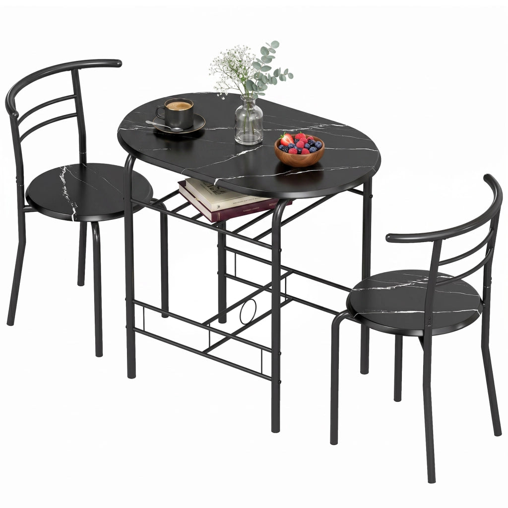 Set tavolo da pranzo e sedie ¨C Minimal ¨C nero, effetto marmo