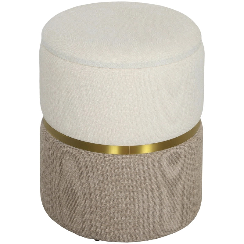 POUF CONTENITORE Ø36 x 44 cm Bianco Crema in Chenille con anello in metallo