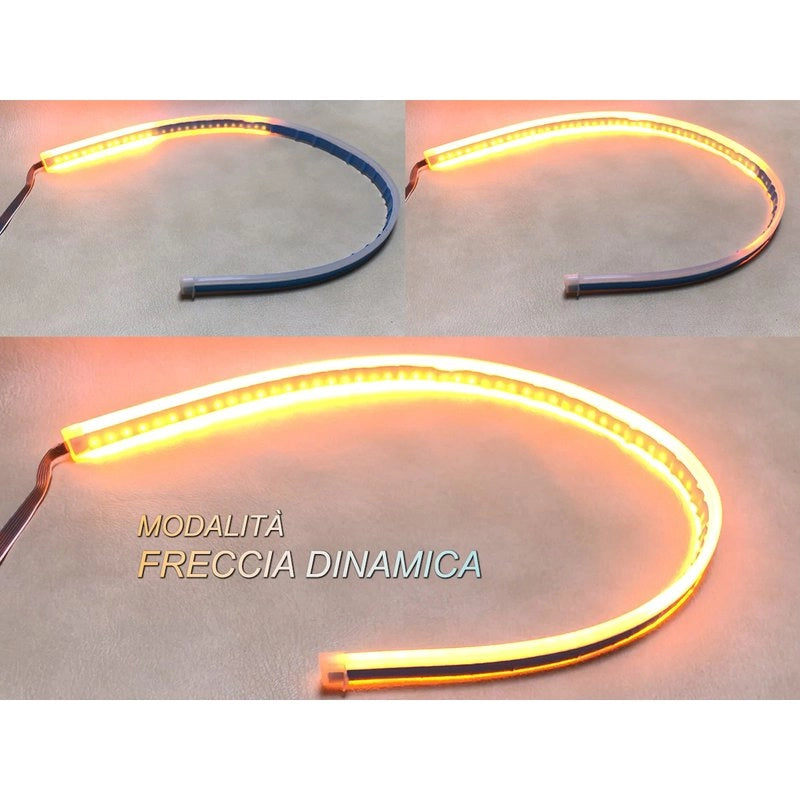 Kit Tubo Neon Striscia Led Auto 60cm X2 Bicolor Flessibile Freccia Sequenziale Arancione e DRL Luce Diurne Bianco Style Audi VW GTI R-LINE