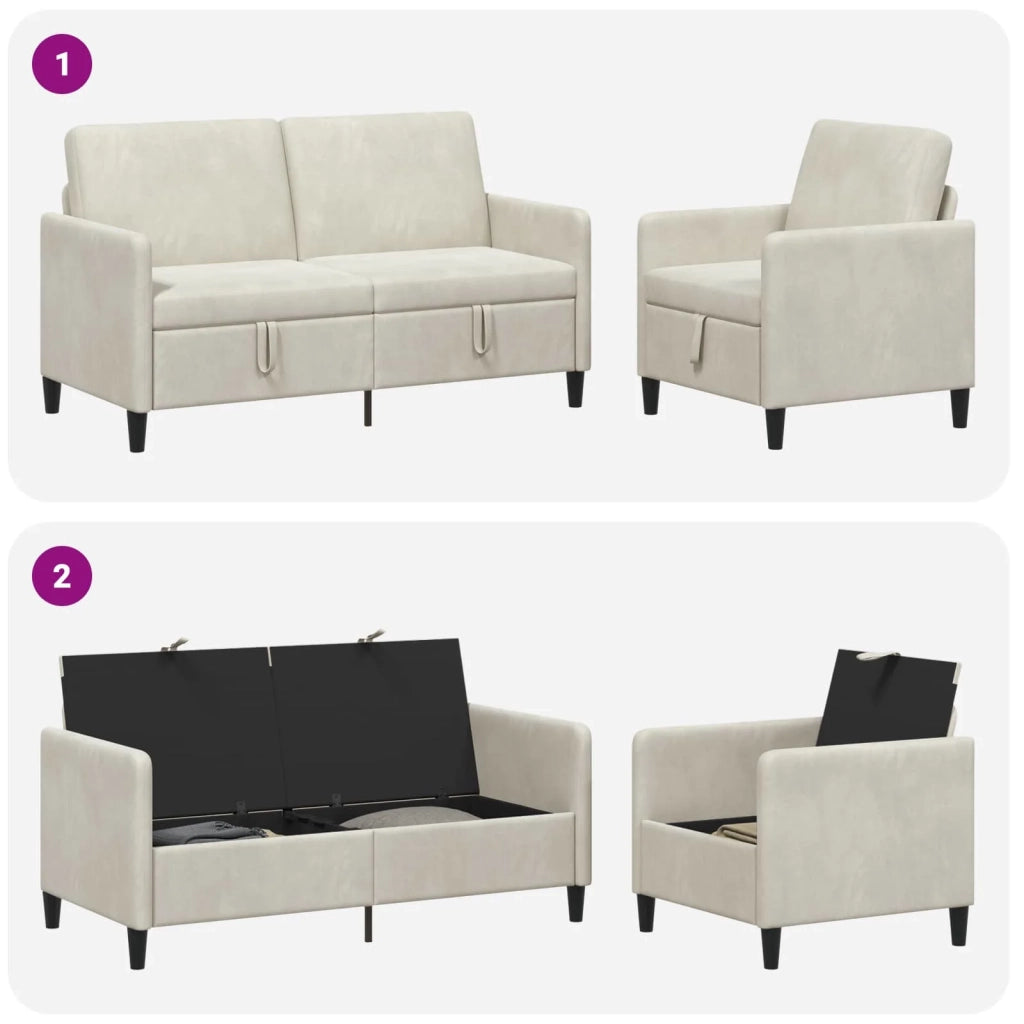 Set di Divani con Storage 2 pz Crema Poliestere 3429198