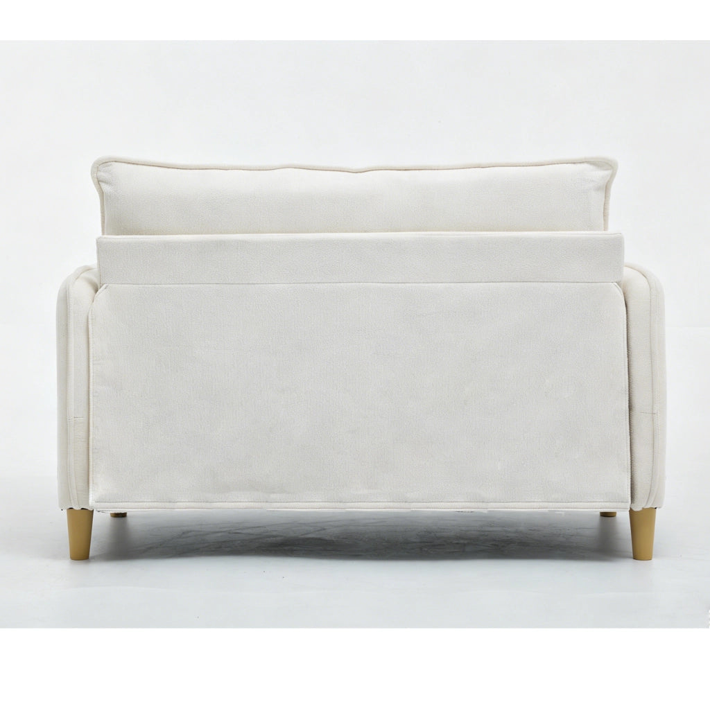 Divano 2 posti 127 cm in tessuto chenille beige con tasche laterali HOMVRA
