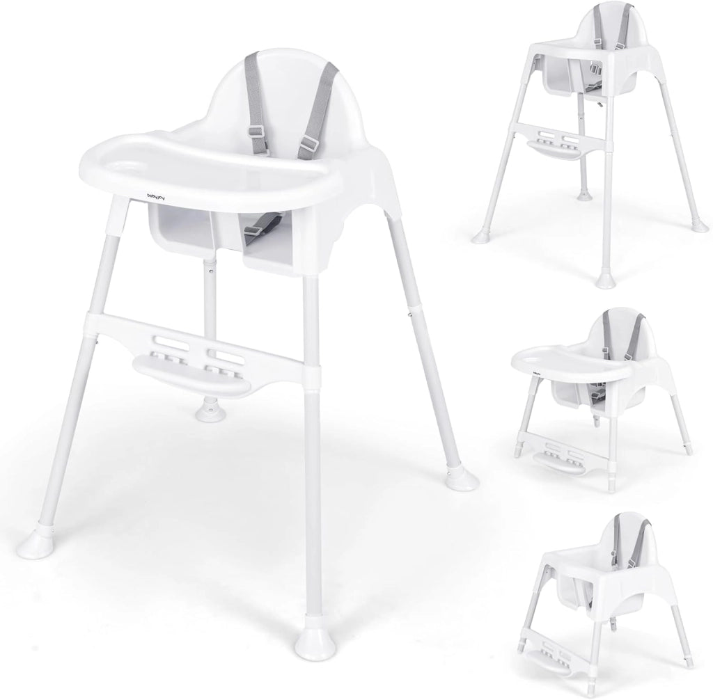 4 in 1 Seggiolone per Bambini, Seggiolone Papa con Vassoio Regolabile, Sedia da Terra per Bambini con Poggiapiedi, pert Bambini 6-36 Mesi (Bianco)