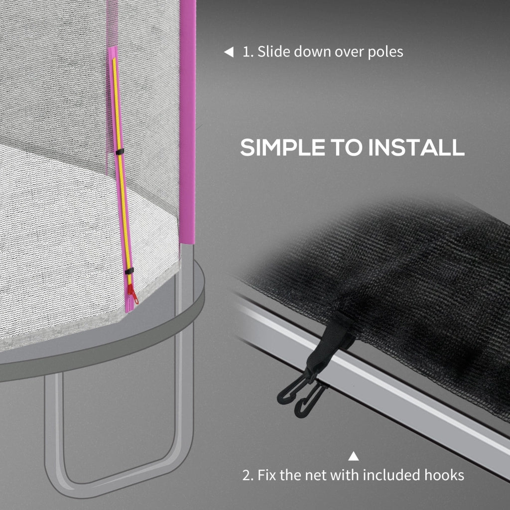 Rete di Protezione per Trampolini a 8 Pali con Ingresso con Cerniera Ø366x180 cm in PE Nero e Rosa