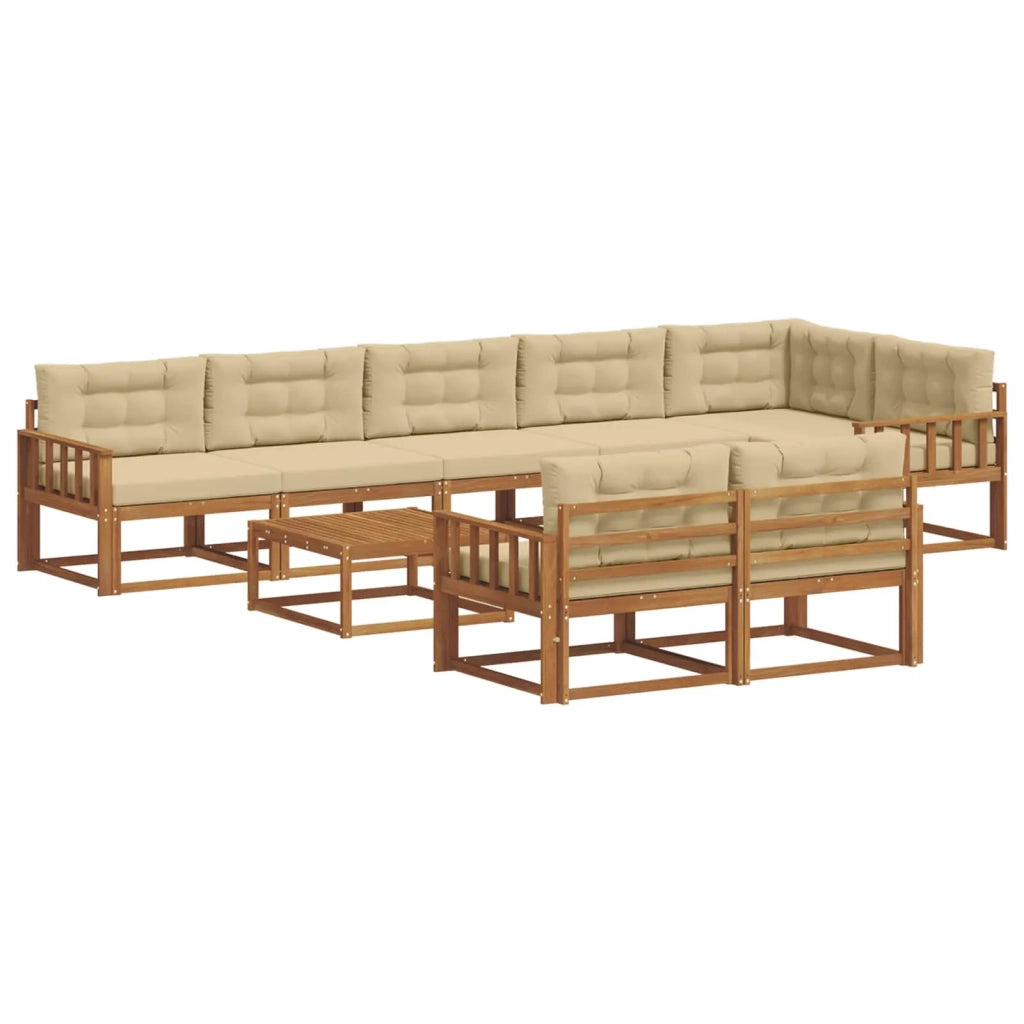 Set di divani da esterno con cuscino 9 pcs Naturale e Beige 3367786