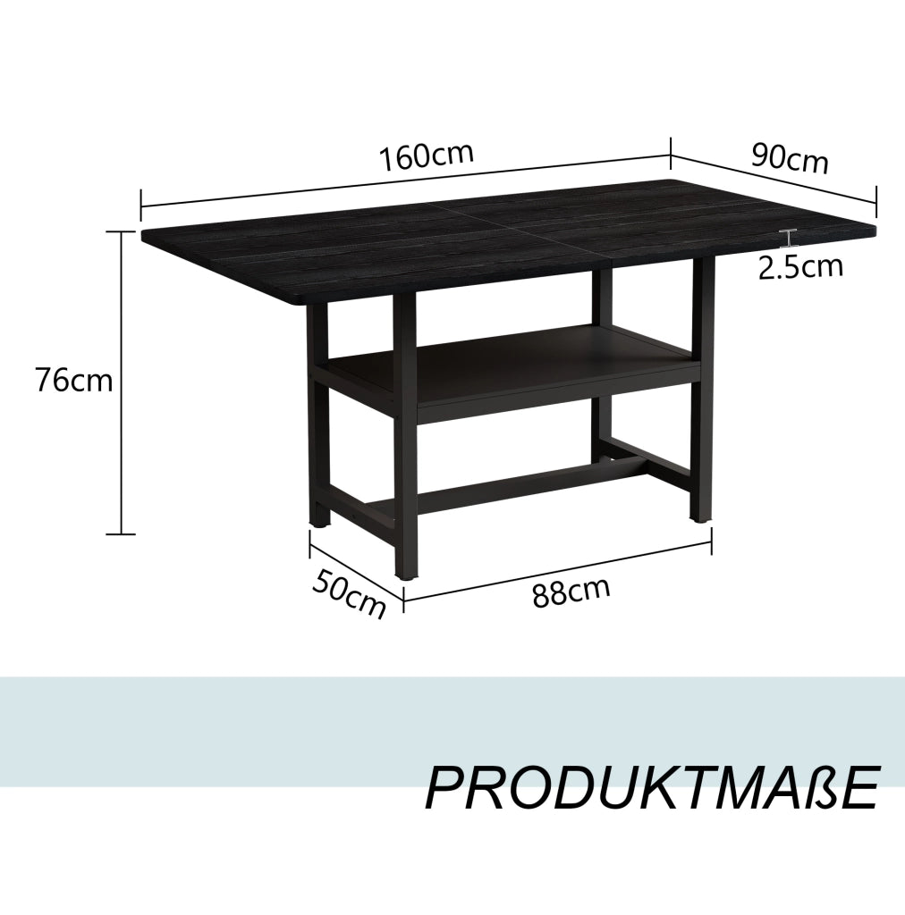 Tavolo da pranzo 160x90x76 cm con ripiano integrato in MDF e metallo nero
