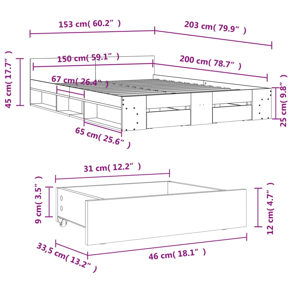 Giroletto con Cassetti Rovere Fumo 150x200 cm Legno Multistrato 3280745