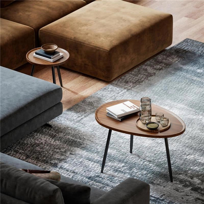SET 2 TAVOLINI DA SALOTTO SOVRAPPONIBILI IN LEGNO E METALLO, COLORE LEGNO SCURO