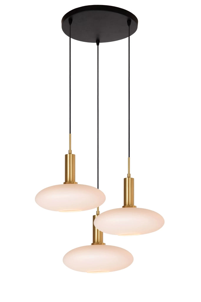 Lampadario Singala Lucide 3 luci vetro bianco ottone