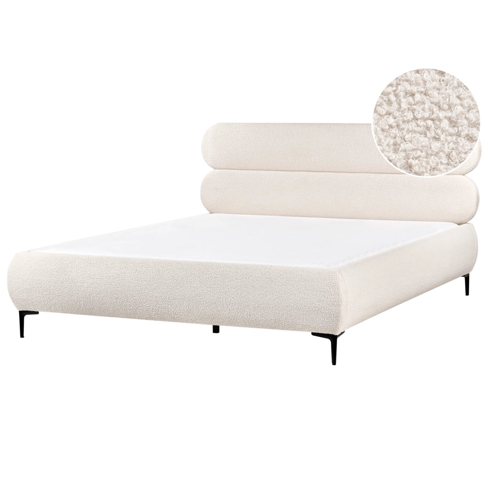 Letto con rete bouclé bianco sporco 180 x 200 cm testata gambe in metallo nero camera da letto classica minimalista