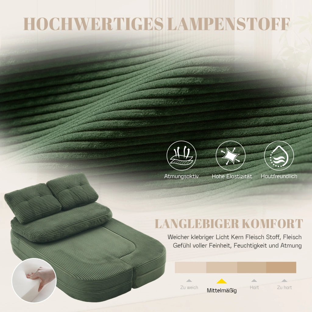 Poltrona letto 2 in 1 con seduta profonda schienale alto portabicchieri e tasche in velluto a coste smeraldo