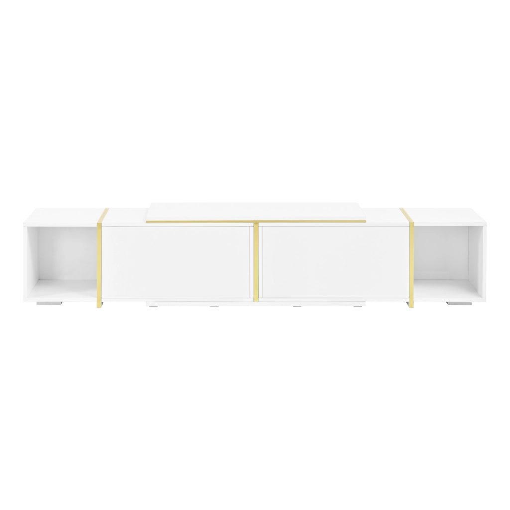 Mobile TV estensibile con frontali lucidi; 2 vani aperti e spazi chiusi; per soggiorno; 275 × 35 × 37 cm